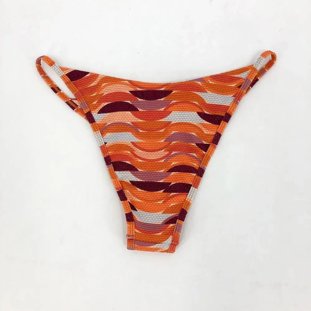 L*SPACE Women's Jay Bitsy Bikini Bottom Medium Orange The Wedge Printed NWT
